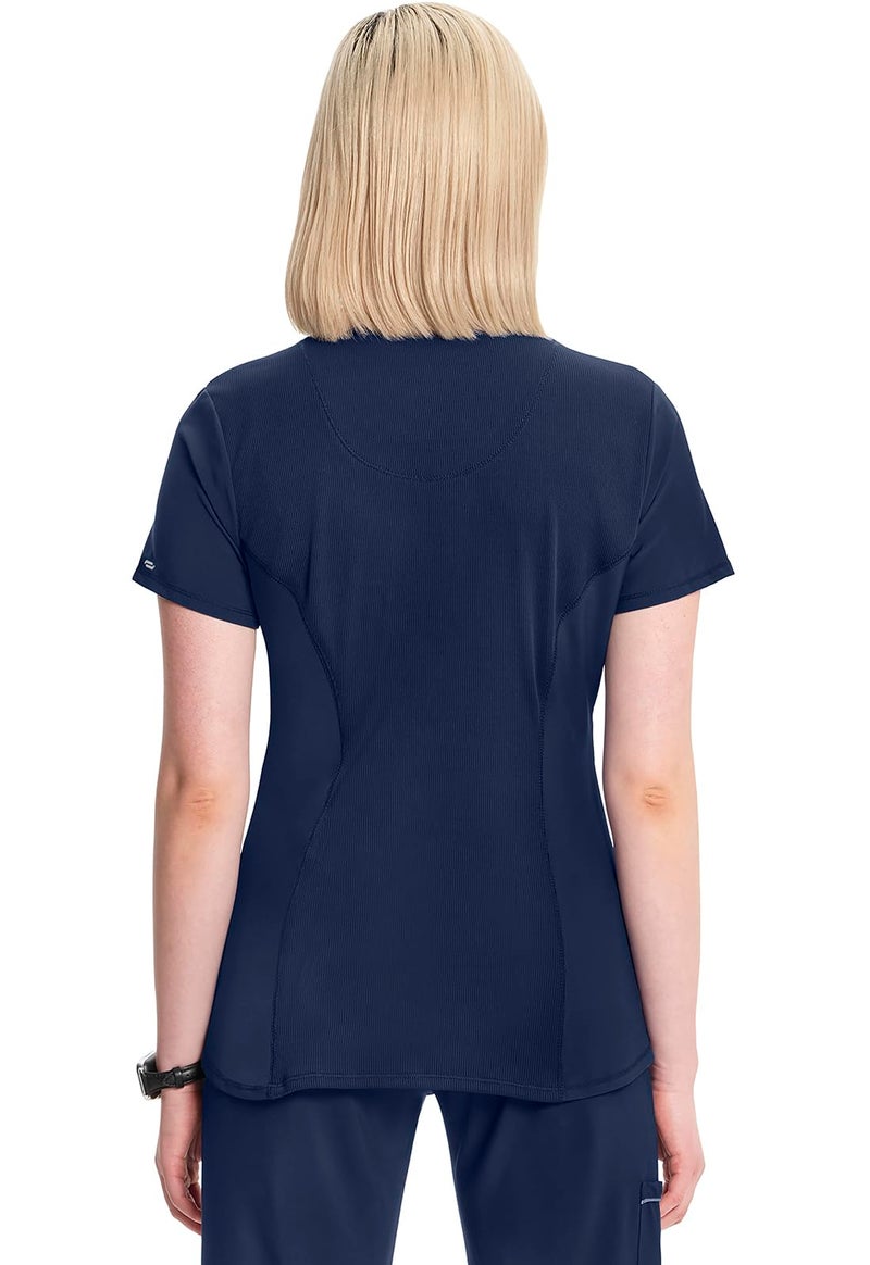 Cherokee Infinity Womens V-Neck Scrub Top Contemporary Fit, 3 Pockets, Rib-Knit Insets, Side Vents, 360Â° Stretch - CK623A, 2XL, Navy - Image 2